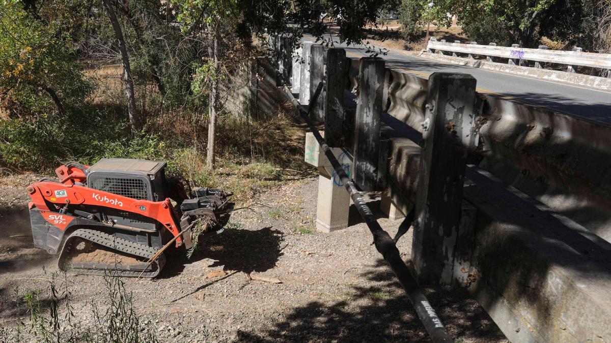 Ahead of another possible winter of heavy rains, Zane Reif with 4th Generation Tree works on debris removal in Atascadero Creek on Oct. 30, 2023.