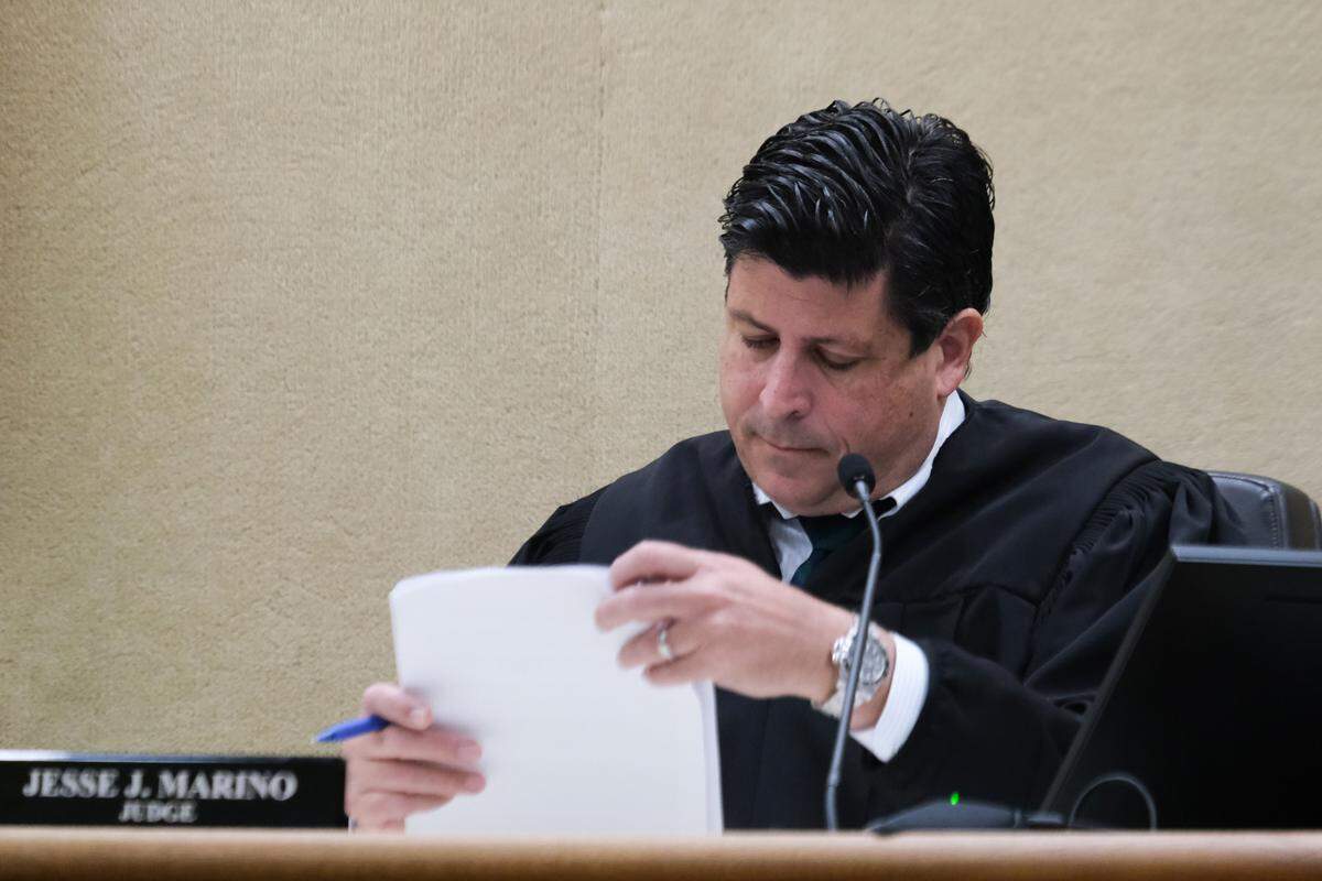 San Luis Obispo Superior Court Judge Jesse Marino sentences Tanner Fite in San Luis Obispo Superior Court on Oct. 11, 2024, rejecting Fite’s plea for leniency. Fite was sentenced to five years in prison after a jury convicted him of four felony counts of child sex abuse.