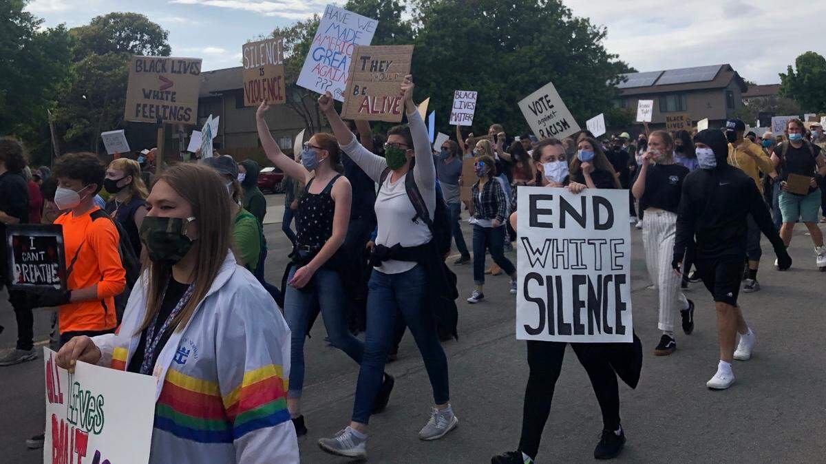 A Black Lives Matter protest march winds through the Five Cities area.