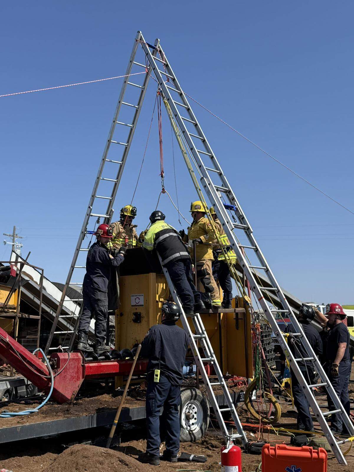On Aug. 29, 2025, Cal Fire Firefighters Chad Fleming, Ryan Gobler, Erin Riffle, Andrew Gertz, Jonathan Bartlett, Zachary Doerner and Five Cities Fire Authority Captain Mark Searby responded to an on-the-job accident call of a man who had been trapped in an industrial mulching machine.