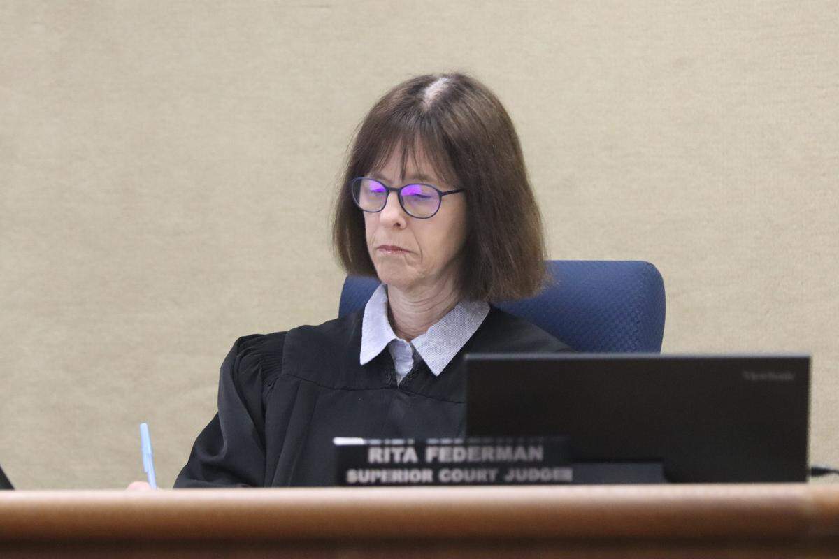 San Luis Obispo County Superior Court Judge Rita Federman, seen here in court on April 2, 2026, ruled Giovanni DeGarimore, owner of Giovanni’s Fish Market in Morro Bay, will face trial for multiple felony charges including the possession of child pornography and illegal guns.