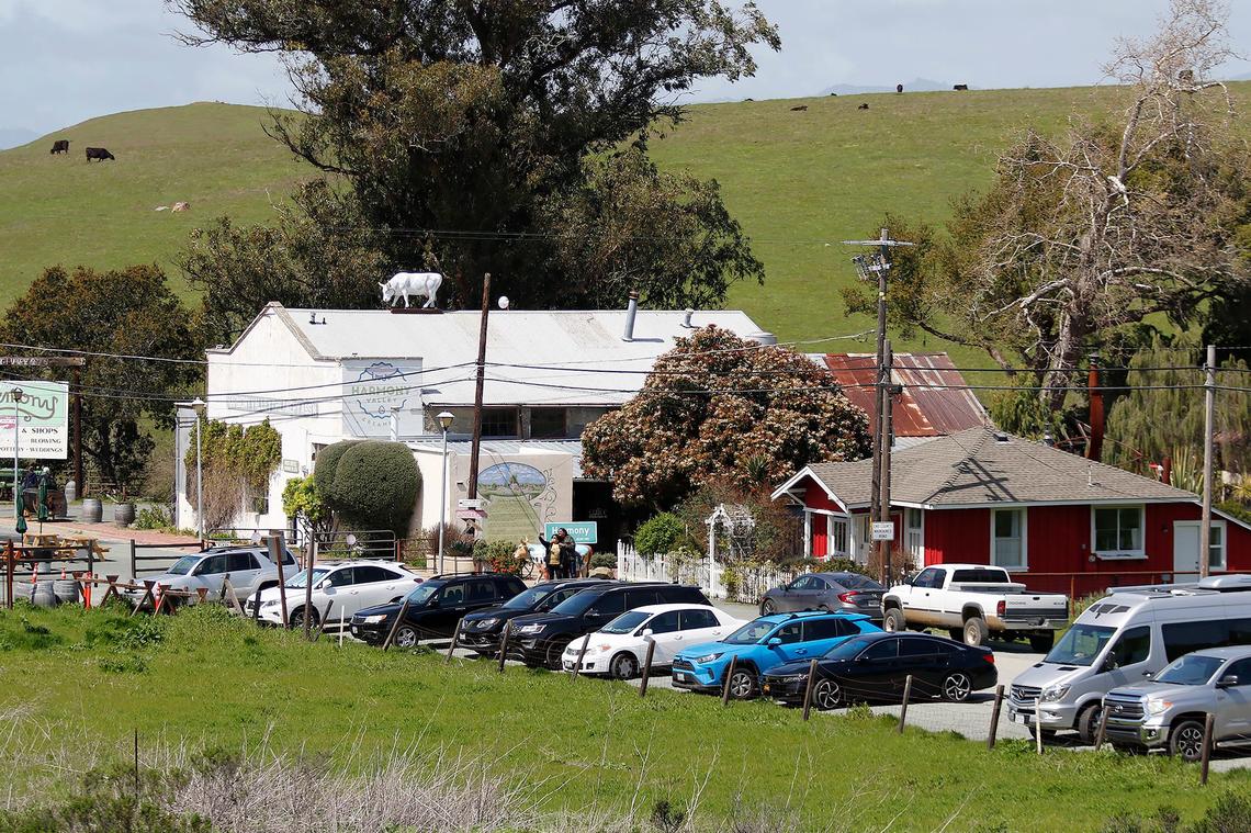 The one-block “downtown” area of Harmony, California, attracts visitors, wedding couples and guests and locals hoping to kick back and absorb the area’s history.