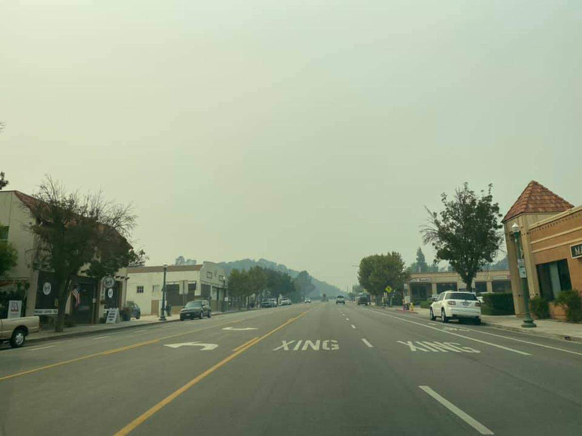 Haze covers Atascadero in a view looking north on El Camino from Traffic Way on Wednesady, Aug. 19, 2020.