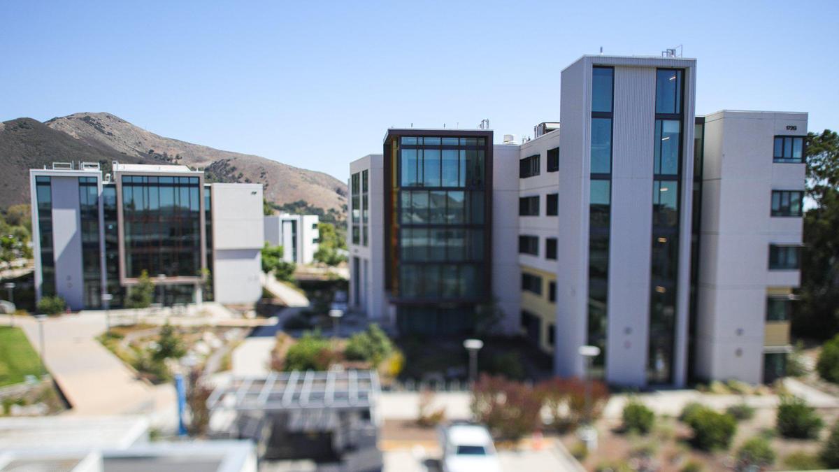 The yak?it?ut?u dorms at Cal Poly near Grand Avenue as seen with a tilt-shift lens. This view is from Aug. 18, 2022.