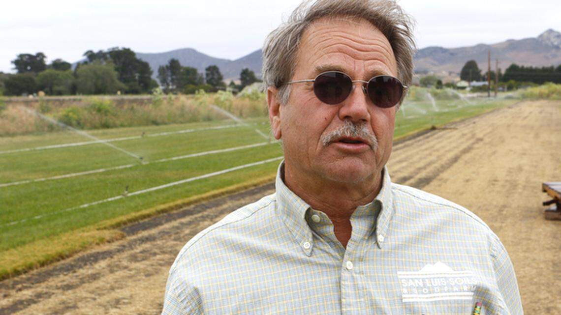 William Kostik, owner of San Luis Soils and Sod Farms in Los Osos, says his business is only selling about 5 percent of the sod it did before the drought.