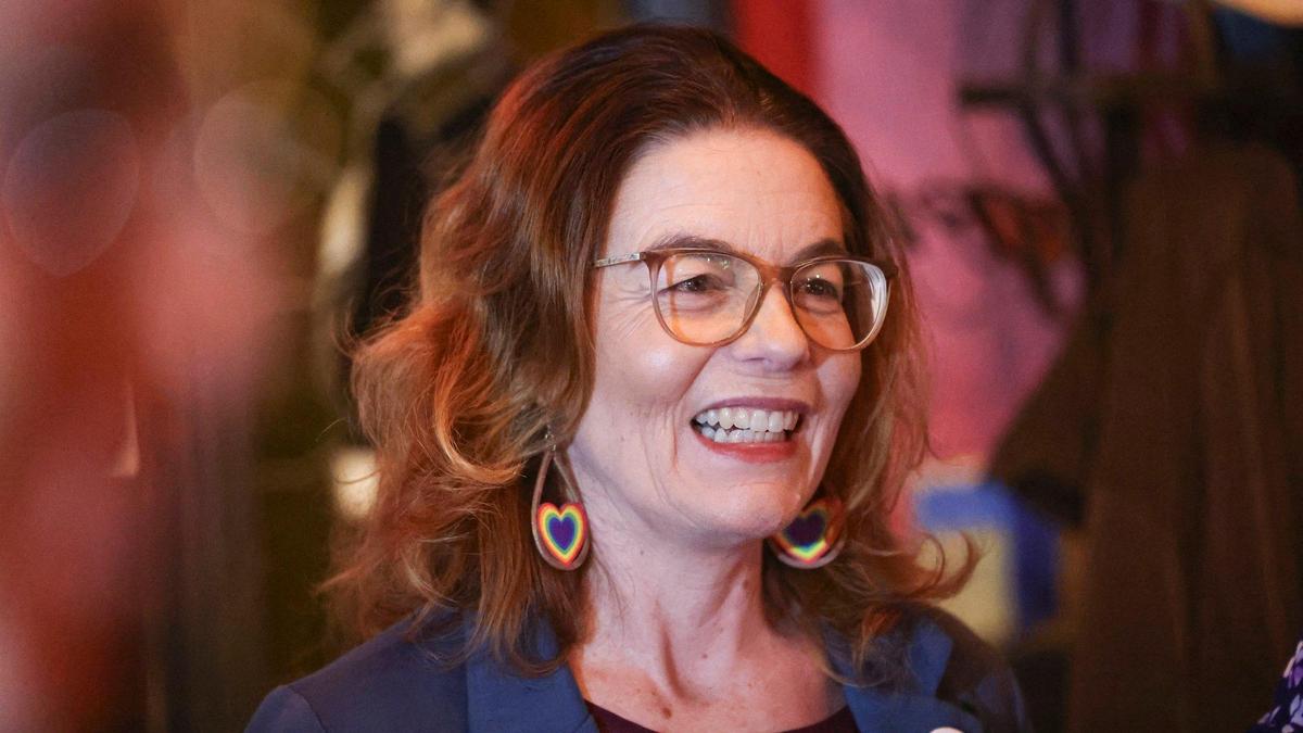 Dawn Addis attended an Election Night party hosted by the SLO Dems at Benny’s Pizza Palace and Social Club on Nov. 5, 2024.