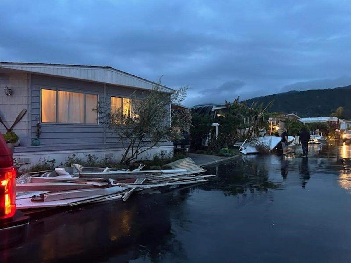 A weak tornado damaged more than two dozen residences at the Sandpiper Village mobile home park in Carpinteria on Tuesday, March 21, 2023.