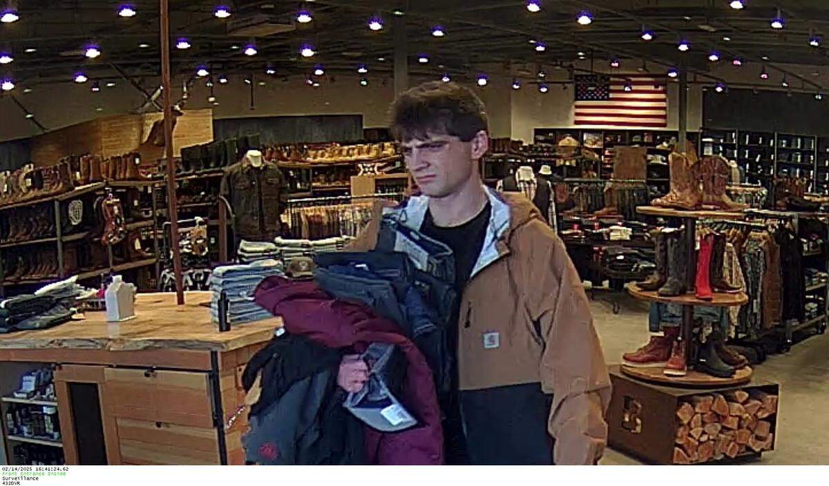 The San Luis Obispo Police Department is searching for a man suspected of stealing $600 of merchandise from Boot Barn on Madonna Road in San Luis Obispo on March 3, 2023. He is suspected of also stealing merchandise from Boot Barn locations in Paso Robles, Tulare and Los Banos.