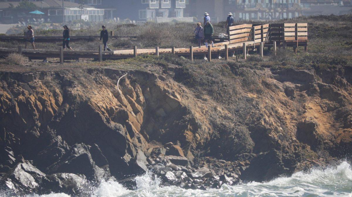 Much of the Moonstone Boardwalk in Cambria has been rebuilt to ADA standards and was bringing out walkers Oct. 17, 2023.