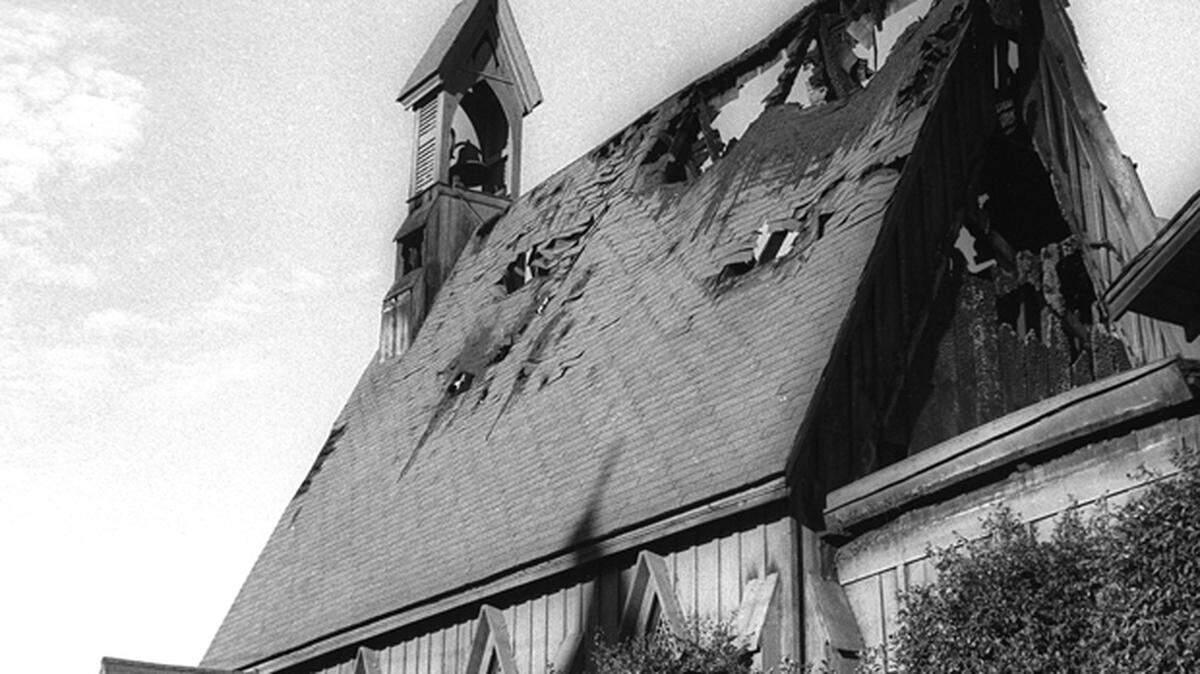 Gutted St. Stephen's Episcopal Church the morning of January 26, 1970. The fire in the historic 1873 church was suspected to have started from faulty wiring.