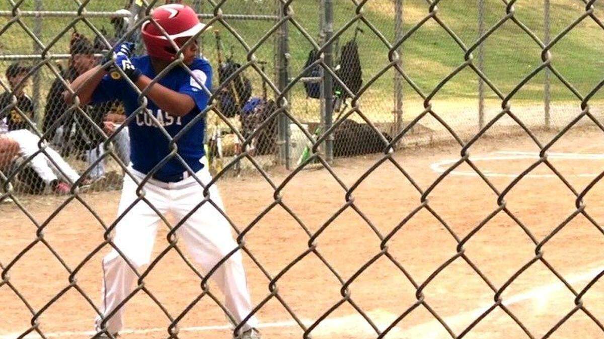 Emi Pena of the Cambria Reds bats June 24 in Los Osos against the Foothill Intermediate All-Stars from Ventura.