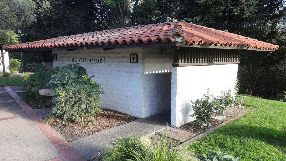 The 1970s era restrooms are scheduled to be updated in San Luis Obispo’s Mission Plaza seen here on Nov. 19, 2024.