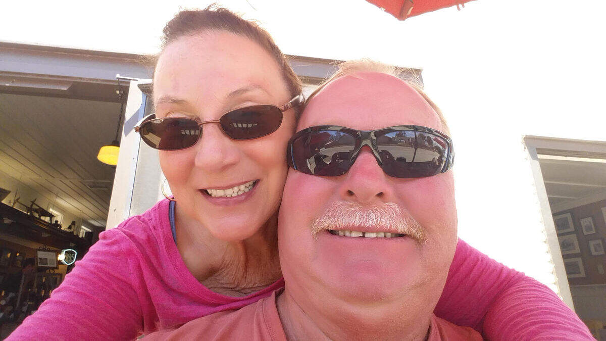 Bernadette Hiser smiling for a selfie with her husband Jeff Hiser. The couple lives in Arroyo Grande and have been married for 46 years.