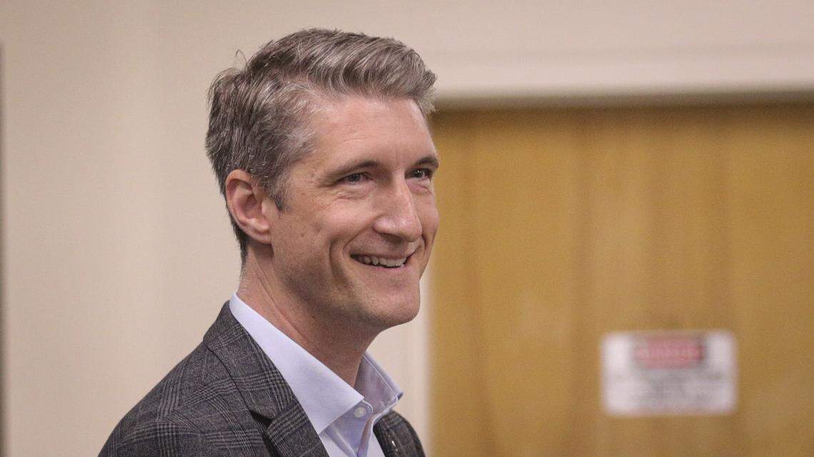 Athletic Director Carter Henderson speaks at introduction of the new women's flag football program at Cal Poly on March 4, 2026.