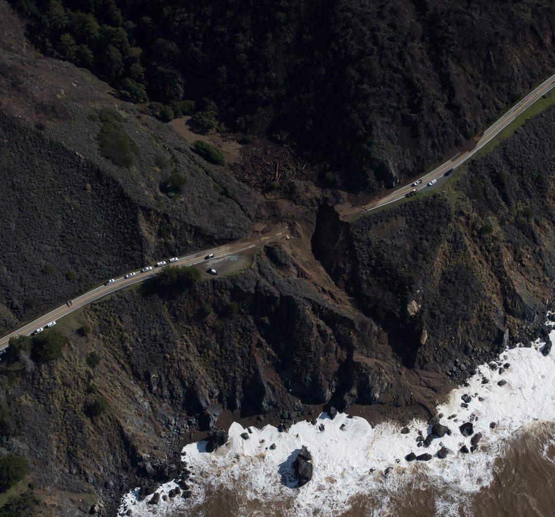 Photographs taken by USGS on Jan. 29 show the immediate aftermath of the Rat Creek mudslide in Big Sur.