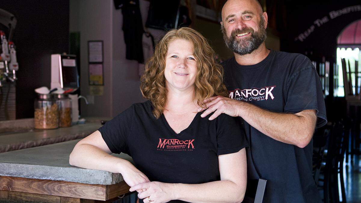 Mike, right, and Deshia Hiebner of ManRock Brewing Company in Grover Beach started by brewing beer in their garage.