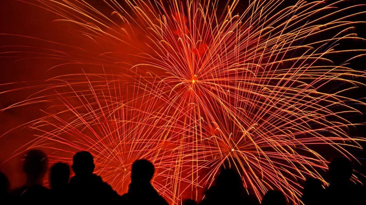 Fourth of July fireworks fill the nighttime sky above Shoreline Park in Santa Barbara in 2019.