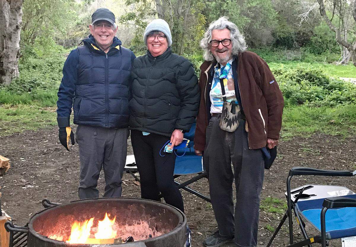 From left, Barry and Meredyth Leafman from Ventura and World War II vet Sid Alpert, photographed on March 23, came to the San Simeon Creek state park campground to celebrate the latter’s 94th birthday and hold a family Passover Seder.