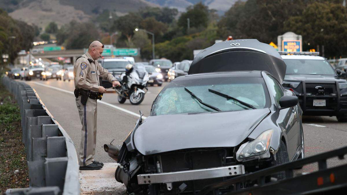 Traffic was backed up on Highway 101 through San Luis Obispo after a wrong-way driver reportedly crashed near Marsh Street on Dec. 27, 2023.  