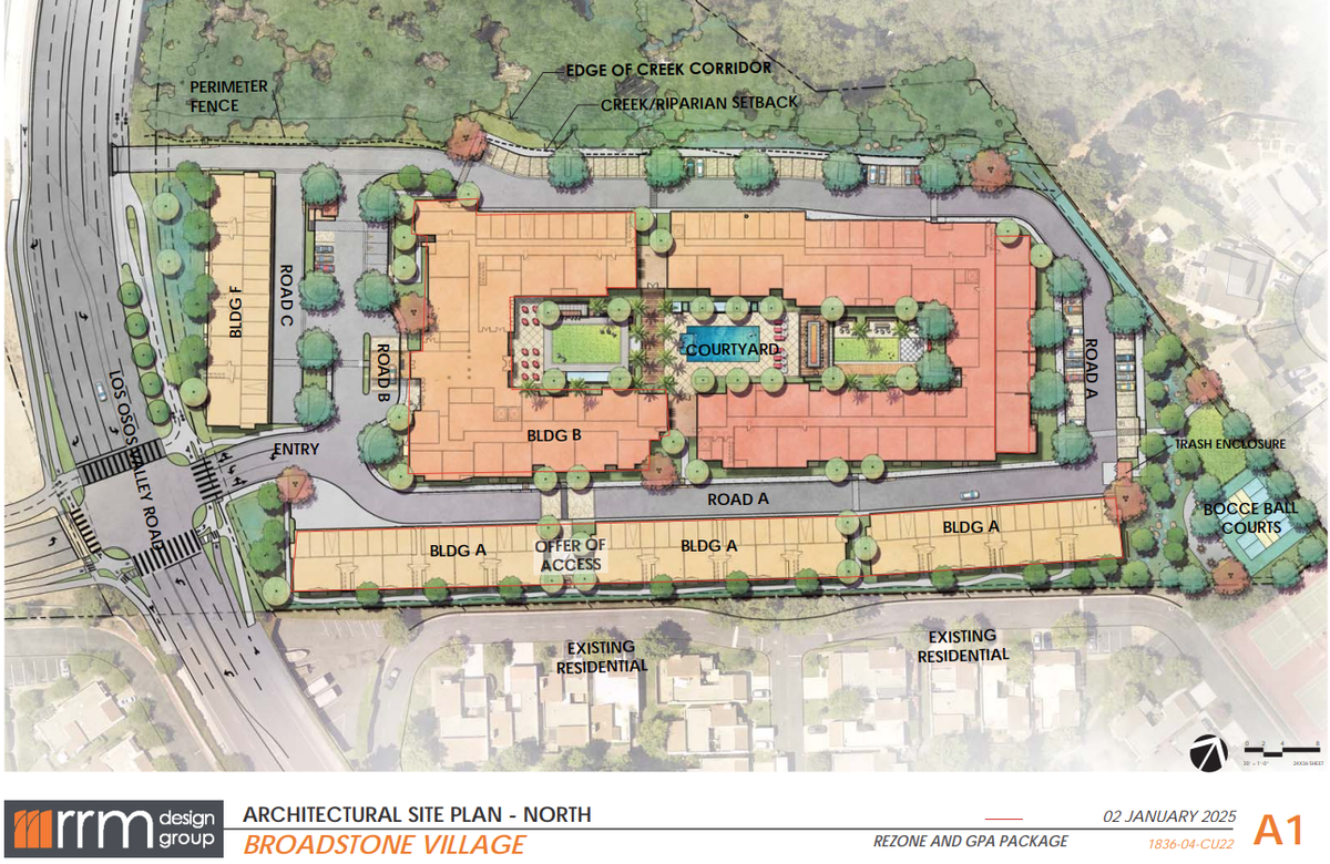 The northern parcel of the planned Broadstone Village housing development near the intersection of Highway 101 and Los Osos Valley Road will include 208 senior housing units.