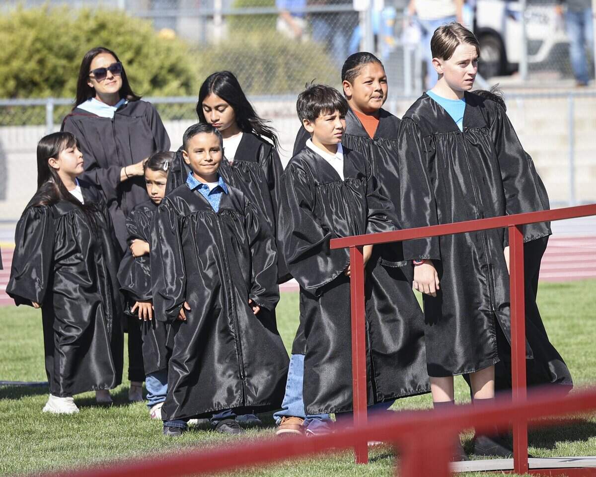 Students from graduating classes of the future from elementary and middle schools walked onstage fefore the main ceremony including a kindergartner from the class of 2038. Nipomo High School issued diplomas to 198 graduates on June 5, 2026.