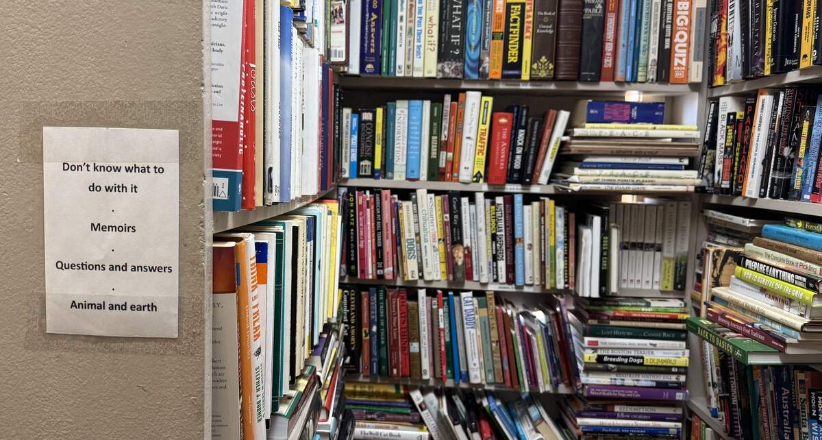 A bookshelf at A to Z Books