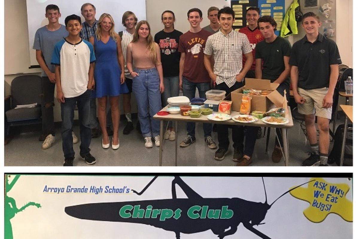 Trevor Melsheimer (plaid shirt) stands with other members of the Arroyo Grande High School Chirps Club.
