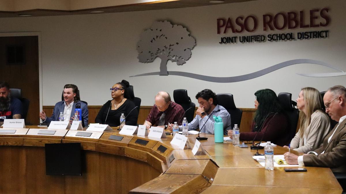 Candidates field questions at an election forum on Oct. 14, 2024. From left, Nathan Williams, Hunter Breese, Laurene D. McCoy, Tim Gearhart, Leo Castillo, Adelita Hiteshew, Tracy Dauterman and Kenney Enney.