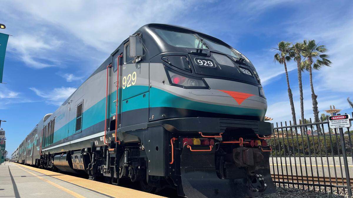 A Metrolink train in Southern California on Sunday, Feb. 27, 2022 before a fatal incident closed train tracks.