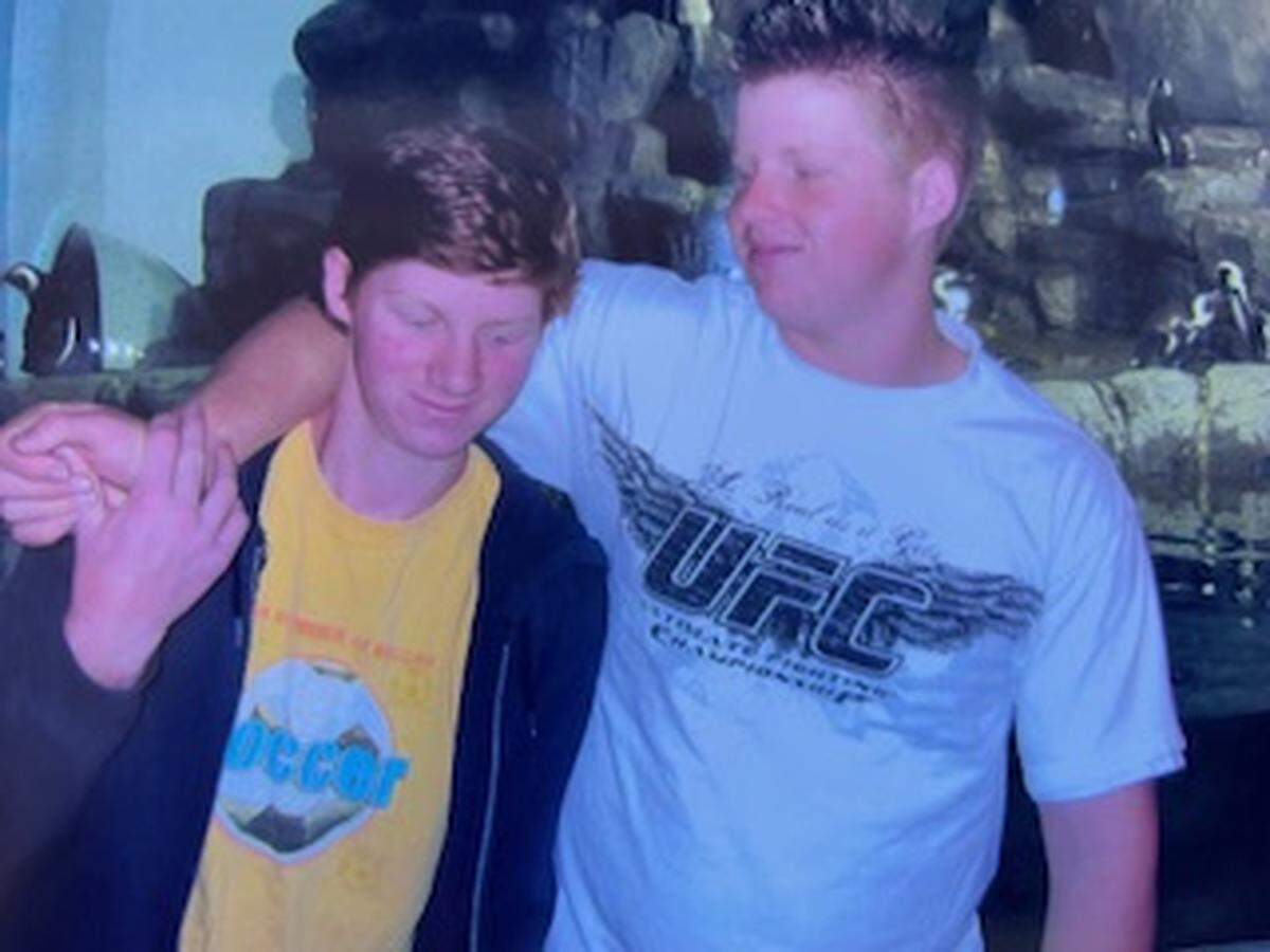 Matthew Bowen, right, with his brother, Jonathan, as young boys. The Vacaville police officer, 32, died after being hit by a suspected DUI driver on July 11, 2024. “He was just really sweet as a kid and just a very kind man,” his mother Becky Bowen said.