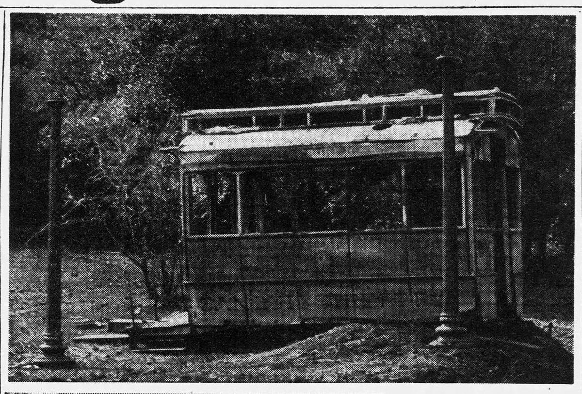 A vehicle of distinction is this antiquated, 20-passenger horse-drawn San Luis Street Railway streetcar which was “Number One” on the San Luis Obispo transportation routes in the days of slower travel prior to 1906. Old “Number One,” which still bears the courthouse route markings, has not shared the fate of so many ancient conveyances, which have a way of finding themselves turned into scrap metal or chicken coops. Here, the pride of the San Luis Obispo Street Railway is shown guarding the entrance to George F. Bell’s Rinconada quicksilver mines in Santa Margarita. The streetcar is flanked by a pair of gaslight poles which have also been relegated to history, published May 17, 1949.