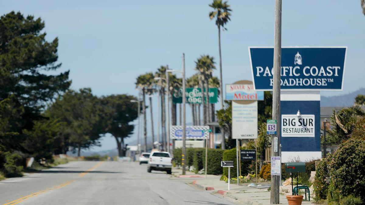 The town of San Simeon’s main business district, March 2023.