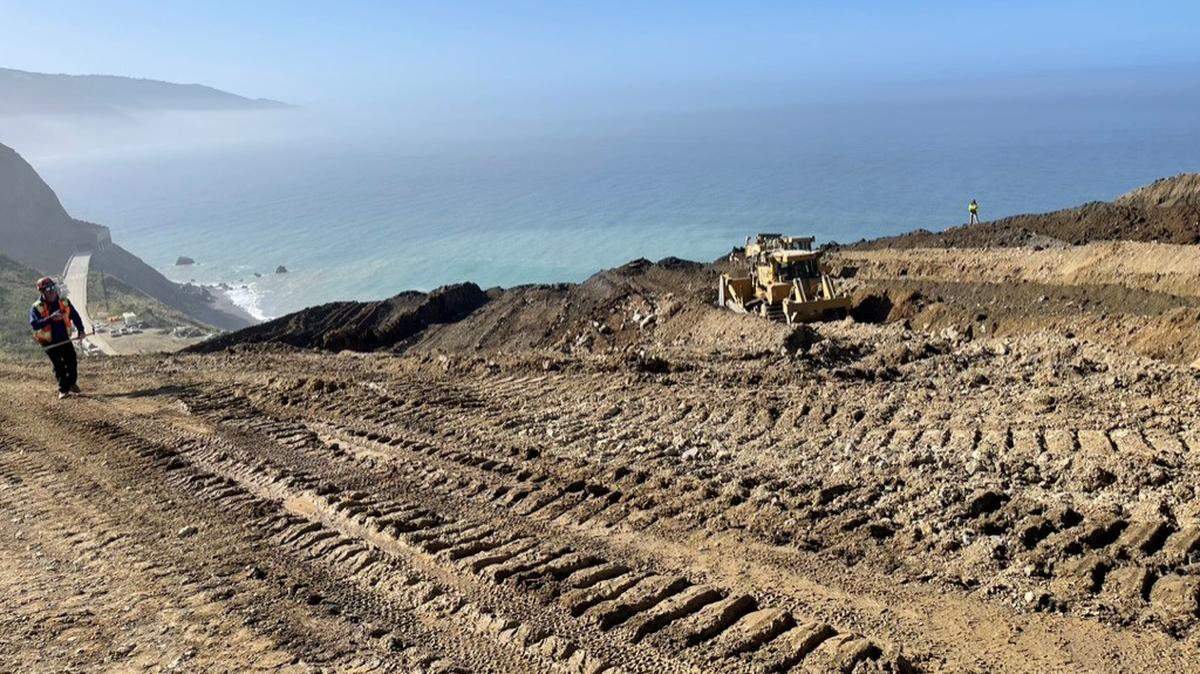 Highway 1 is closed at Paul’s Slide on April 29, 2023. Caltrans said work on this spot will take “several months.”