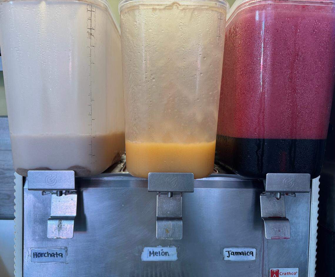 Three types of homemade drinks are available for purchase at Taqueria Santa Cruz Express in San Luis Obispo.
