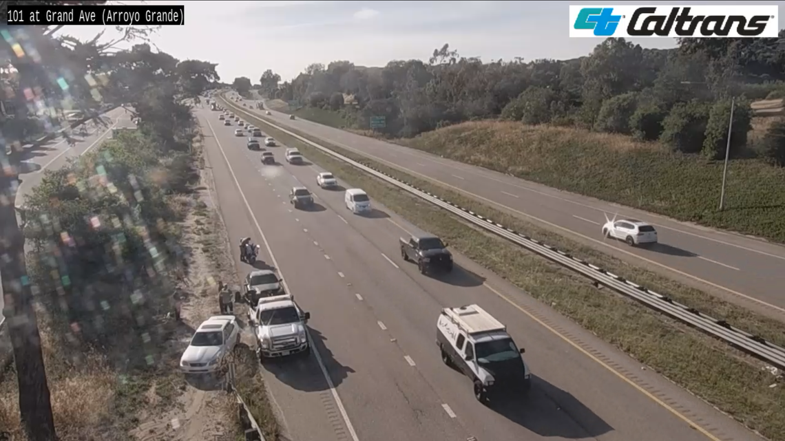 A two-vehicle crash slowed traffic on Highway 101 through SLO County on April 23, 2026.