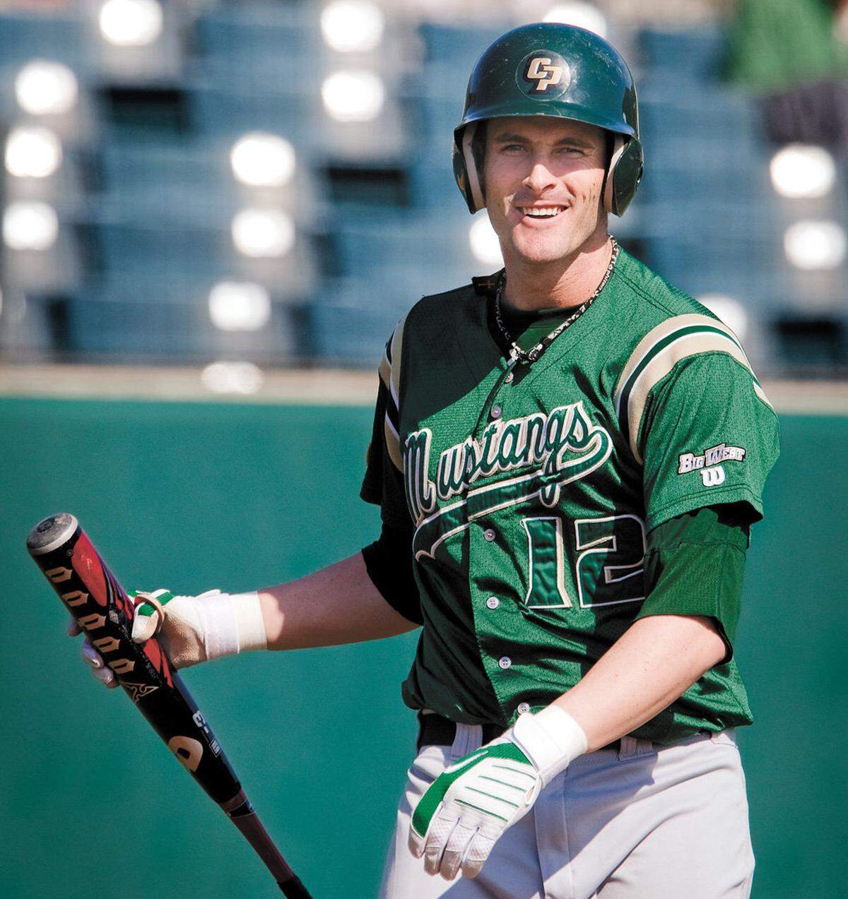 Former Cal Poly outfielder Grant Desmé plays in the Cal Poly baseball Alumni Game in 2010.