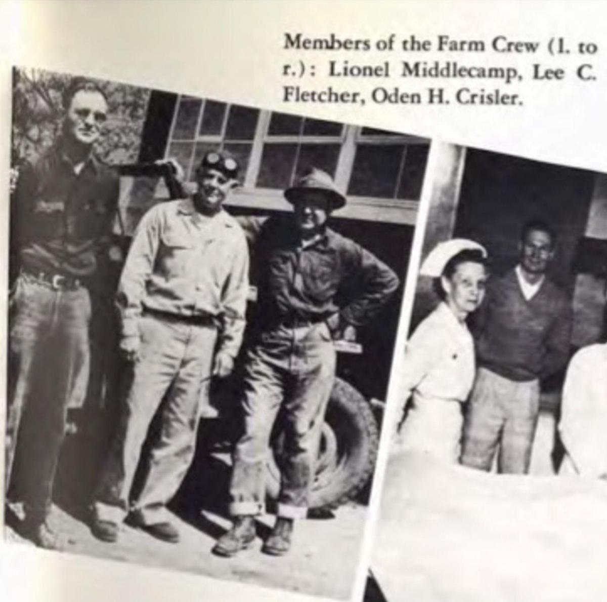From the 1952 edition of the Cal Poly yearbook, El Rodeo a photo of the farm crew from left: Lionel Middlecamp, Lee Fletcher, Oden Crisler.