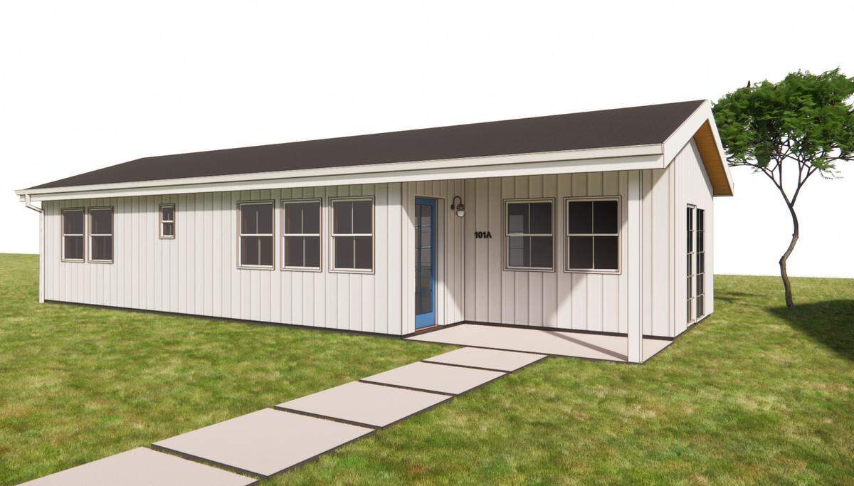 Concept art shows a coastal ranch-style accessory dwelling unit template featuring one bedroom and a loft provided by the city of Grover Beach. These templates are intended to make the ADU building process faster.