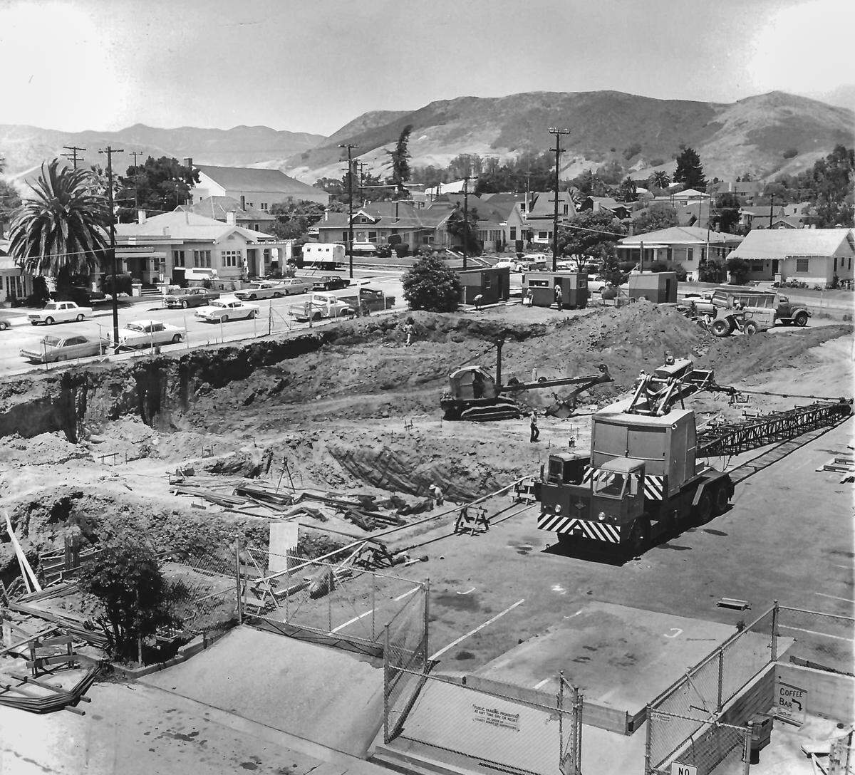 Excavators work at the site of San Luis Obispo County’s future Courthouse Annex in July 1963. The $1 million mid-century modern building on Palm Street was designed by John Badgley and opened in July 1964.