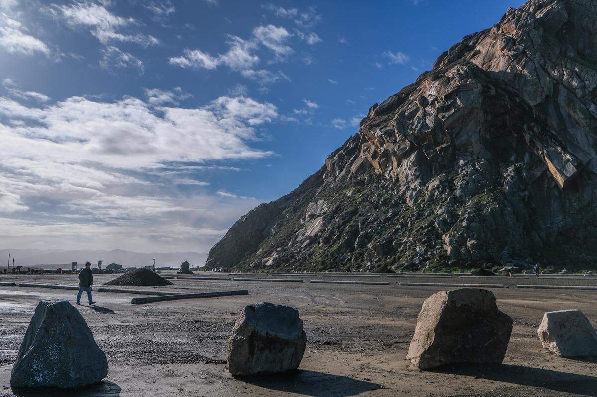 The main parking lot at Morro Rock in Morro Bay will be closed Jan. 1-Jan. 5, 2024, after high surf flooded the lot at the end of December.