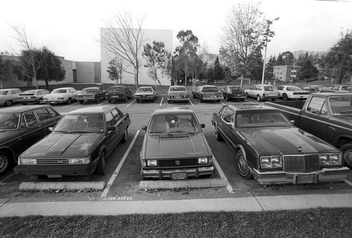 This photo of the Cal Poly Auditorium, Nov. 9, 1986, now the Alex & Faye Spanos Theater, shows the site of what would become the Christopher Cohen Performing Arts Center, the complex that includes this theater.
