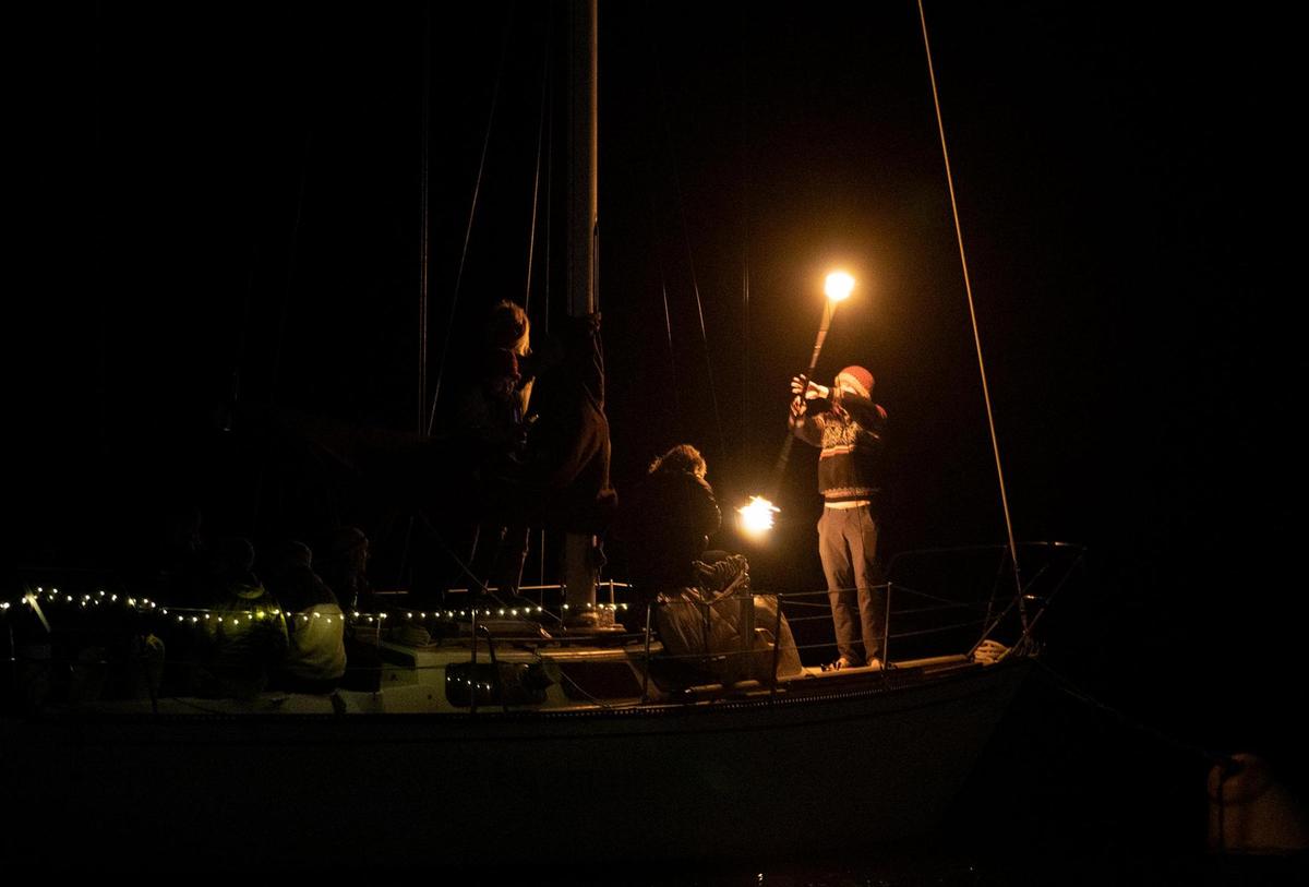The Morro Bay Lighted Boat parade was held in Morro Bay Harbor, Saturday, Dec.4, 2021. Someone twirled a lighted baton.