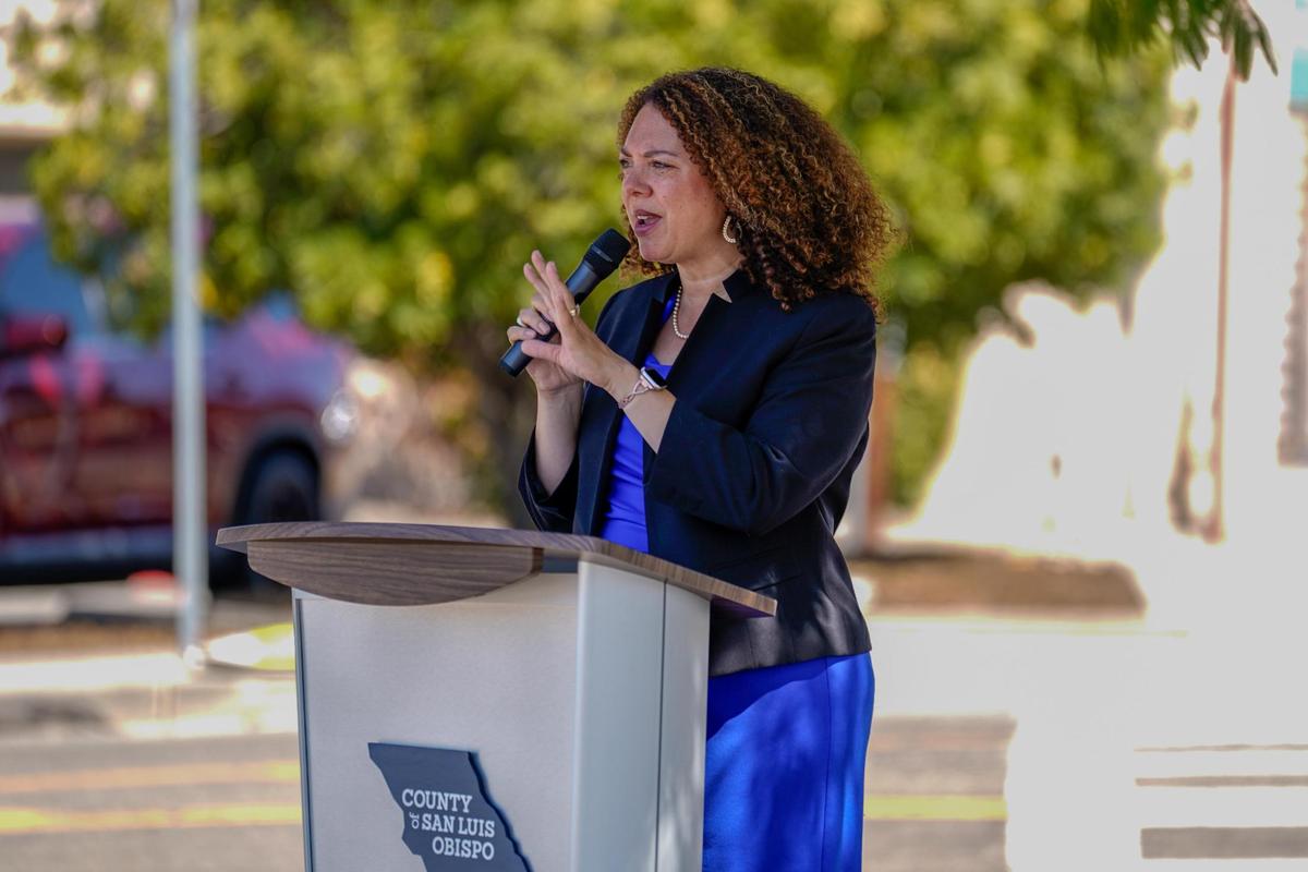 San Luis Obispo Mayor Erica Stewart speaks during the Welcome Home Village groundbreaking on Wednesday, June 25, 2025. Stewart said the project represents an investment in the “Housing First” model.