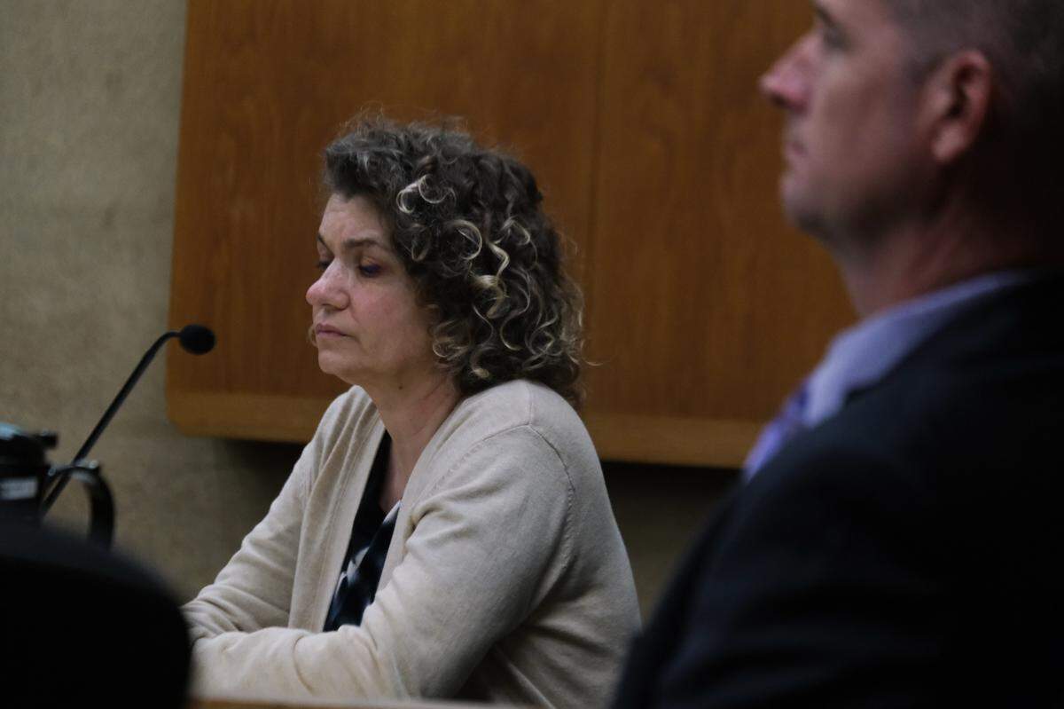 Brandi Turner listens tto closing arguments in the murder case against her in San Luis Obispo Superior Court on Jan. 18, 2024. Turner is accused of selling the fentanyl to Quinn Hall that killed him in 2022.