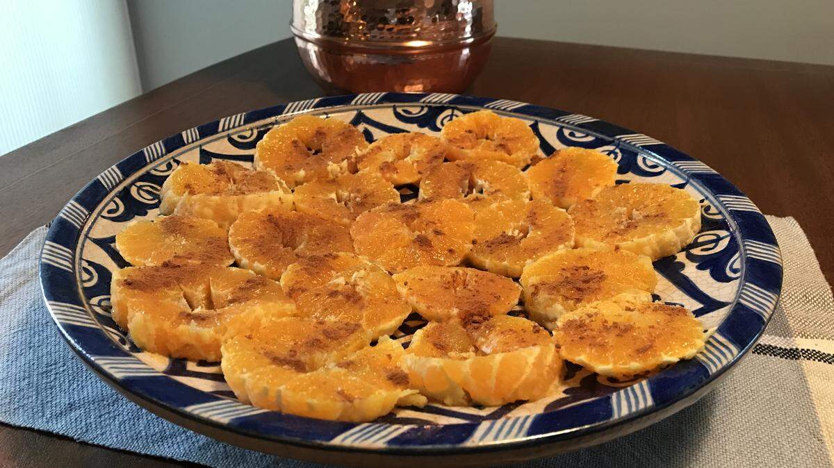 Cinnamon laced naval orange slices delight the palate after many a Moroccan meal.