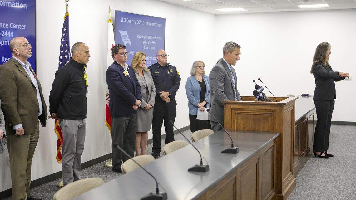 San Luis Obispo County Administrative Officer Wade Horton announces the shelter-in-place order at a news conference on Wednesday.