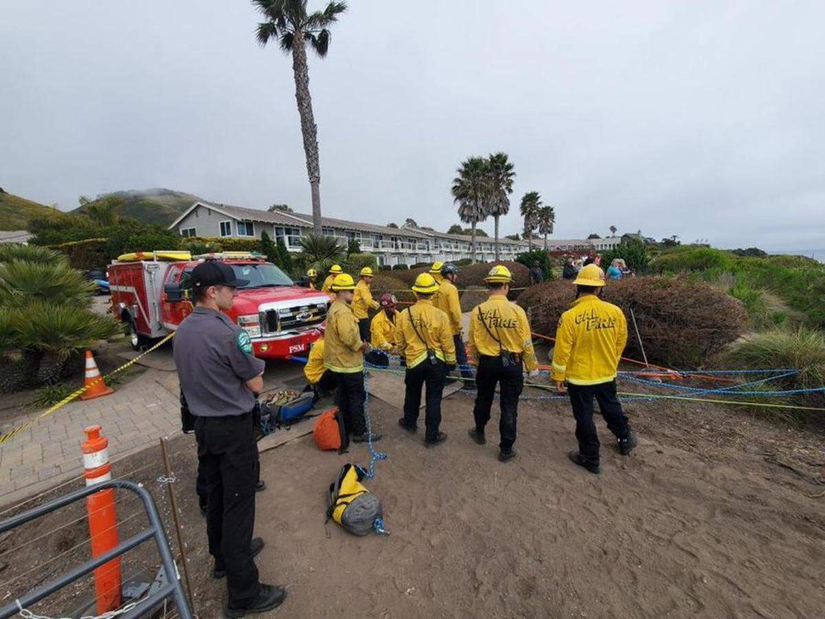 First responders rescued a woman from a cliff near Dolphin Bay Resort & Spa in Pismo Beach on Friday, April 28, 2023.