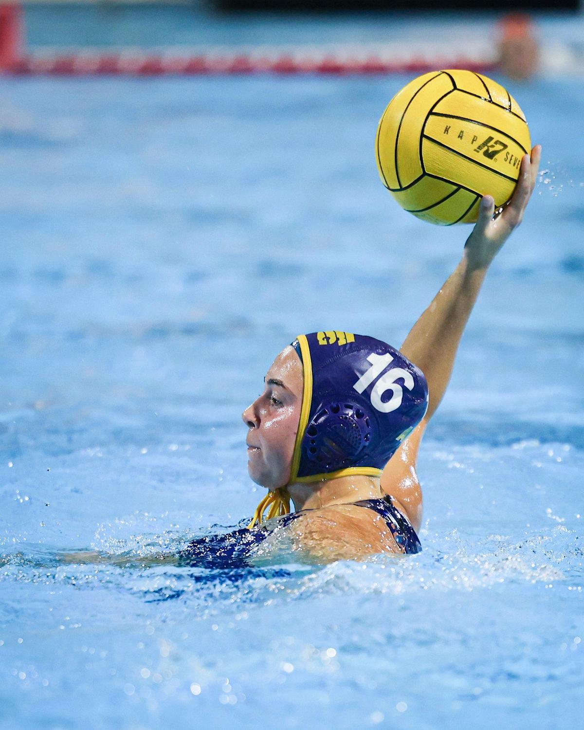 Tessa Pettit winds up to shoot. Arroyo Grande girls water polo beat Righetti 11-5 on Oct. 30, 2024, to win another Mountain League title.
