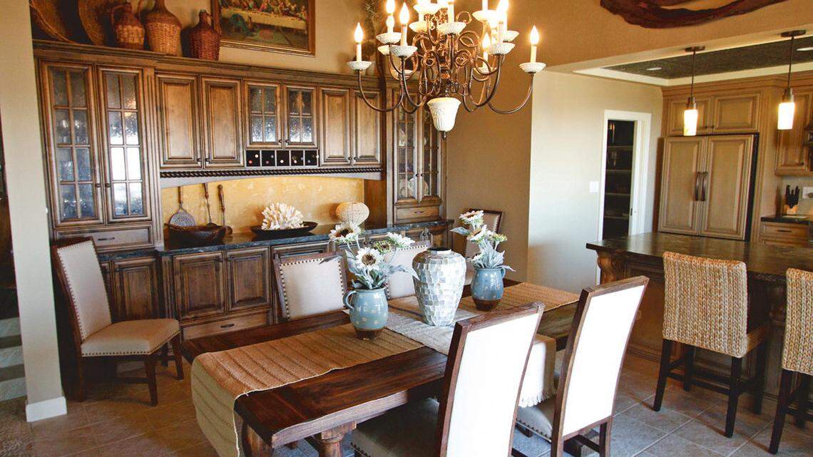 Rustic elegance is the theme for the dining area in the Santos home.