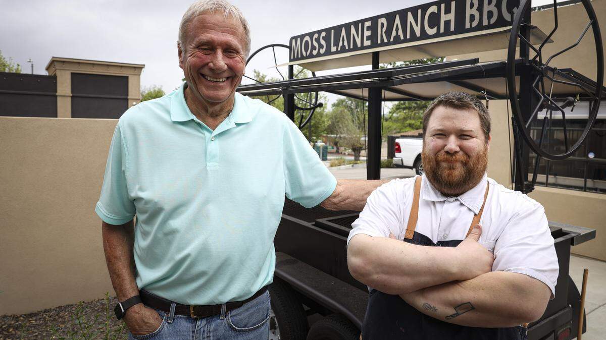 Moss Lane Ranch BBQ is open, sharing a location with The Human Bean in Atascadero. They serve Santa Maria style barbecued chicken and tri-tip. Owner Pat Mitchell, left and chef Andrew Glass.